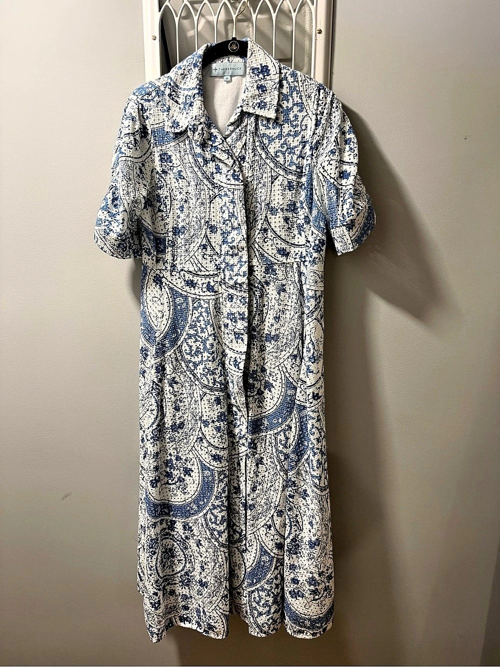 Tuckernuck Chinoiserie Midi shirt Dress in Blue & White, Medium